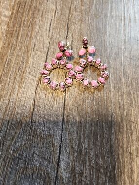 Sterling Silver Stone Hoop Drop Earrings